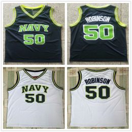 NCAA Mens Vintage David Robinson 50 Basketball Jerseys the Admiral Naval Academy Navy Midshipmen USNA College Blue White Ed Shirts S-X