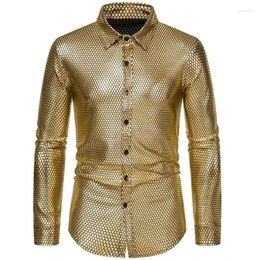 Men's Dress Shirts Personalised Black/Gold For Men 2023 Fashion Shirt Cool Stage Performance Gilded Print Long Sleeved Buttoned
