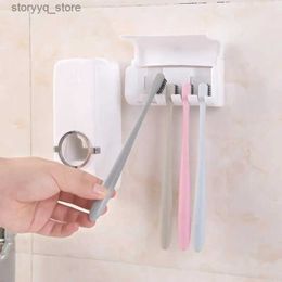Toothbrush Holders Toothbrush Holder Automatic Toothpaste Dispenser Set Dustproof Sticky Suction Wall Mounted Toothpaste Squeezer for Bathroom Q231202