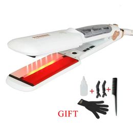 Hair Straighteners Professional Infrared Steam Hair Straightener Fast Heating Ceramic Wide Plates Vapour Flat Iron Salon Straightening Styling Tools 231202