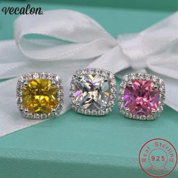 Vecalon Elegant Earring cushion cut 2ct 5A Zircon 925 Sterling silver Engagement wedding Stud Earrings for women Party Jewelry247M