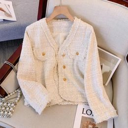 Women's Jackets High Quality French Vintage Tweed Jacket For Women Fall Winter Fashion Casual Street Small Fragrant Short Coats Outerwear