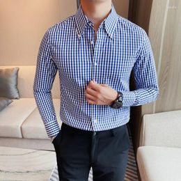 Men's Casual Shirts Brand Clothing Men Spring High Quality Business Dress Shirts/Male Slim Fit Fashion Plaid Lapel Long Sleeve 4XL-M