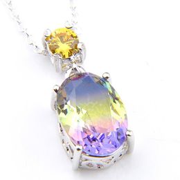 10 Pcs Luckyshine Bi Coloured Tourmaline Cubic Zirconia Gemstone 925 Silver Women's pendants Necklace Gift Charm With Chain Je292l