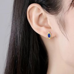 Stud Earrings CANNER S925 Sterling Silver Gold Plated Blue Gemstone Simple Vintage Versatile Elegant Eye Shape Women