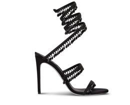 24 Luxury Designer women's sandal wedding bride high heels CHANDELIER NUDE SATIN SANDALS snake strap sandals Renes super gift with box