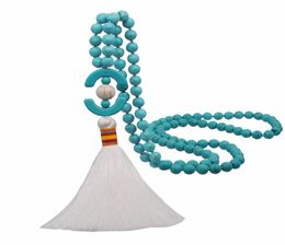 Ciondolo con nappa a catena maglione Blu turchese bianco Turchese lunga collana popolare europea e americana Pendenti di gioielli4301397