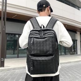 Sac A Dos 2021 Luxury Big Backpack Black School Waterproof Bag Pack Trendy Woven Large Pu Leather Rucksacks Mens Laptop Bags220F