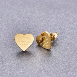 NEW Stainless Steel Popular Heart T Earrings Hypoallergenic rose gold silver stud earrings for woman jewelry gift no box246Y