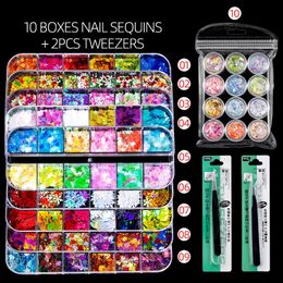 Nail Art Decorations Nail Art Decoration and Tweezer Full Set Butterfly Maple Leaf Christmas Snowflake Sequins Mixed Fluorescent Glitter Flakes Shiny 231202