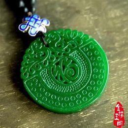 Authentic Necklace Pendant Dry Green Iron Dragon Health Emerald Fu Shou jade card Green Jade Pendant2497