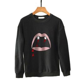 Designer Luxury Laurents Classic Lo Vampire Signature No Smoking Print Round Neck Sweater Long Sleeved Coat Autumn Oversized Trendy