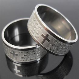 50pcs Etched LORD'S PRAYER Stainless Steel Rings Men's Fashion Band Rings Christmas Gift Favour Whole Religious Jewel2408