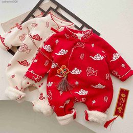 Clothing Sets Baby Chinese Traditional Clothes Plus Velvet Thicken Warm Winter Infant Outwear Unisex Newborn Boy Girl Rompers For New YearL231202