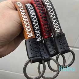 Fashion Classic Handmade Leather Keychain Couple Keyring Pendant Real Cowhide Car Chain Men's and Women's Accessories