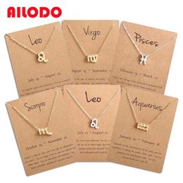 Ailodo Men Women 12 Horoscope Zodiac Sign Pendant Necklace Ari Leo 12 Constellations Jewelry Kids Christmas Gift Drop 239q