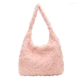 Evening Bags Rose Pattern Shoulder For Women Lady's Sweet Pink Casual Totes Lightweight Yarn Floral Packages Large Capacity Handbags