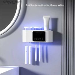 Toothbrush Holders Wall Mounted Toothbrush Holder Electric Toothbrush Holder No Drilling Required Smart Toothbrush Organiser 4Brush Slots Q231203