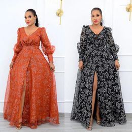 Ethnic Clothing African Dresses For Women Summer 2024African V-neck Long Sleeve Plus Size Dress Maxi Clothes