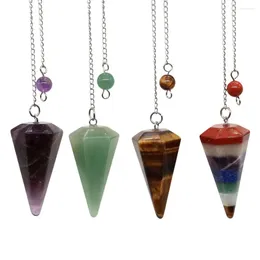 Pendant Necklaces Natural Stones 7 Chakra Crystal Pendulum Faceted Point Gemstone Wicca Healing Chain For Dowsing Divination Jewelry Gifts