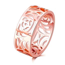 Top Quality Fashion Trendy 8mm 18k rose gold Plated Flower Vintage Wedding bands Rings For Women hollow Design anillo336L