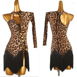 Stage Wear Latin Dance Dress Lady Junior Leopard Women Fringe Competition Lq413