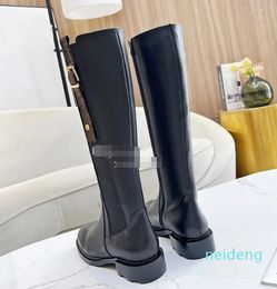 Designer Flat bottom High Heels Boots Women Black Leather Boot Shoes