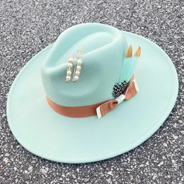 Wide Brim Hats Bucket Fedoras 9 5cm Hat Bow Ribbon Feather Accessories Autumn and Winter Men s Fashion brimmed hats for women 231202