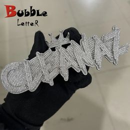 Pendant Necklaces Bubble Letter Name Necklace Personalised Customised Jewellery White Gold Plated Crown Bail Rapper Bling Charms Hip Hop Trend 231202