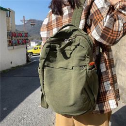 School Bags Big Capacity Teenager Casual Canvas Book Backpack Female Travel Cotton Roomy Laptop Army Green Everyday Daypack Knapsack