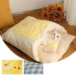 kennels pens Cute Cat Bed Warm Sleeping Bag Deep Sleep Cave Winter Detachable Pet House for Cats Dogs Nest Pillow with 231202