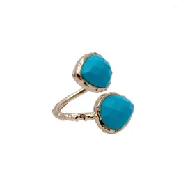 Cluster Rings KKGEM 12x14mm Women Gold Plated Blue Stone Finger Turquoise Adjustable Gifts