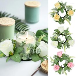 Decorative Flowers 22cm Christmas Ornaments Candle Holder Candlestick Wreath Fake Leaves Flower Garland Home Party Wedding Table Decor