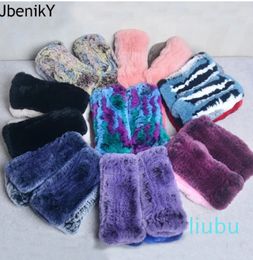 Five finger gloves style winter girl natural rabbit fur gloves good elastic knitted gloves women