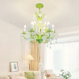 Chandeliers European Green Floral Chandelier Ceramic White Pink Rose Flower Decoration Light Fixture E14 Candle Style