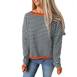 Women's Sweaters Shi Ying Contrast Edge Stripe Off Shoulder Sweater Loose Versatile Long Sleeve Top 2722270