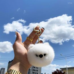 Keychains Real Keychain Women Cute Cartoons Pomeranian Car Keyring Bag Ornament Plush Key Lanyard Doll Jewelry Birthday Gift Kids 6155