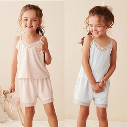 Pyjamas Kid's Girl's Lace Sleeveless Pyjama Sets.Cute Pyjamas Set TopsShorts.Toddler Kids Camisole Sleep Loungewear Children's Clothing 231202