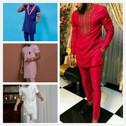 Ethnic Clothing African Clothing Men's Sets Long Sleeves Round Neck Male Shirts and Casual Trousers Two Piece Wedding Party Men Suits 231202