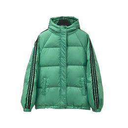 Korean bread down jacket women's 2023 winter new thick white duck down hooded striped trendy couple jacket trendy