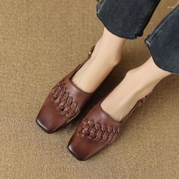 Sandals Retro Sandal Roman Style Womens' Summe Shoes Weave Cowhide Lady Closed Toe Female Casual Flats Vintage Flat