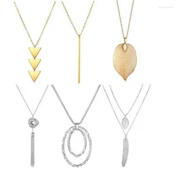 Pendant Necklaces Long Sweater Necklace 6pcs Package Bar Leaf Tassel Oval-shape Triangle Silver Color Gold Plated