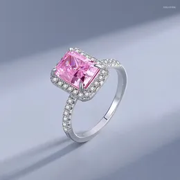 Cluster Rings Women's Personality Fashion Jewellery Square Pink Cut Zircon Ring 925 Sterling Silver European And American Luxury Sim