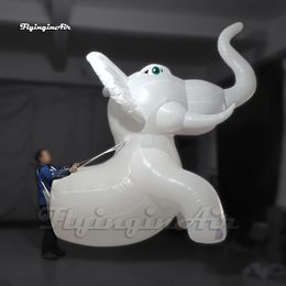 Funny White Walking Inflatable Elephant Costume Cartoon Animal Balloon Blow Up Parade Suit For Circus Stage Show