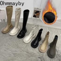 Boots Women Long Boots Thick Sole Ladies Zipper Knight Flats Heel Boots Fashion Knee-high Boots Keep Warm Plush Winter Shoes 231202