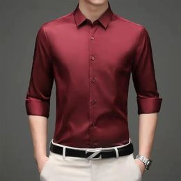 Men's Casual Shirts Spring and Summer Long-sleeved Men's Shirt Thin Business Dress Ice Silk Wrinkle Resistant Non-ironing Solid Colour POLO Collar 231202