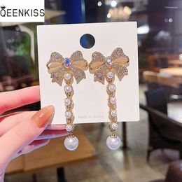 Stud Earrings QEENKISS EG7341 Fine Jewelry Wholesale Woman Birthday Wedding Gift Bowknot Long Zircon 925 Sterling Silver Needle