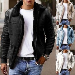 Men's Wool Blends Men Liner Thicker Leather Jackets Outerwear Warm Denim Large Size Coats Winter Faux Fur Collar 231202