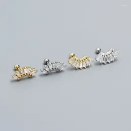 Stud Earrings 925 Sterling Silver Zircon Geometric For Women Girl Fashion Fan-shaped Design Jewellery Birthday Gift Drop