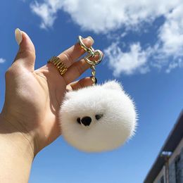 Keychains Real Keychain Women Cute Cartoons Pomeranian Car Keyring Bag Ornament Plush Key Lanyard Doll Jewelry Birthday Gift Kids 6938